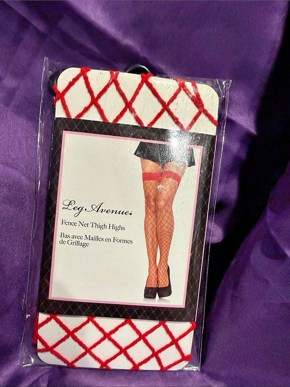Leg Avenue Fence Net Thigh Highs Red & White NWT